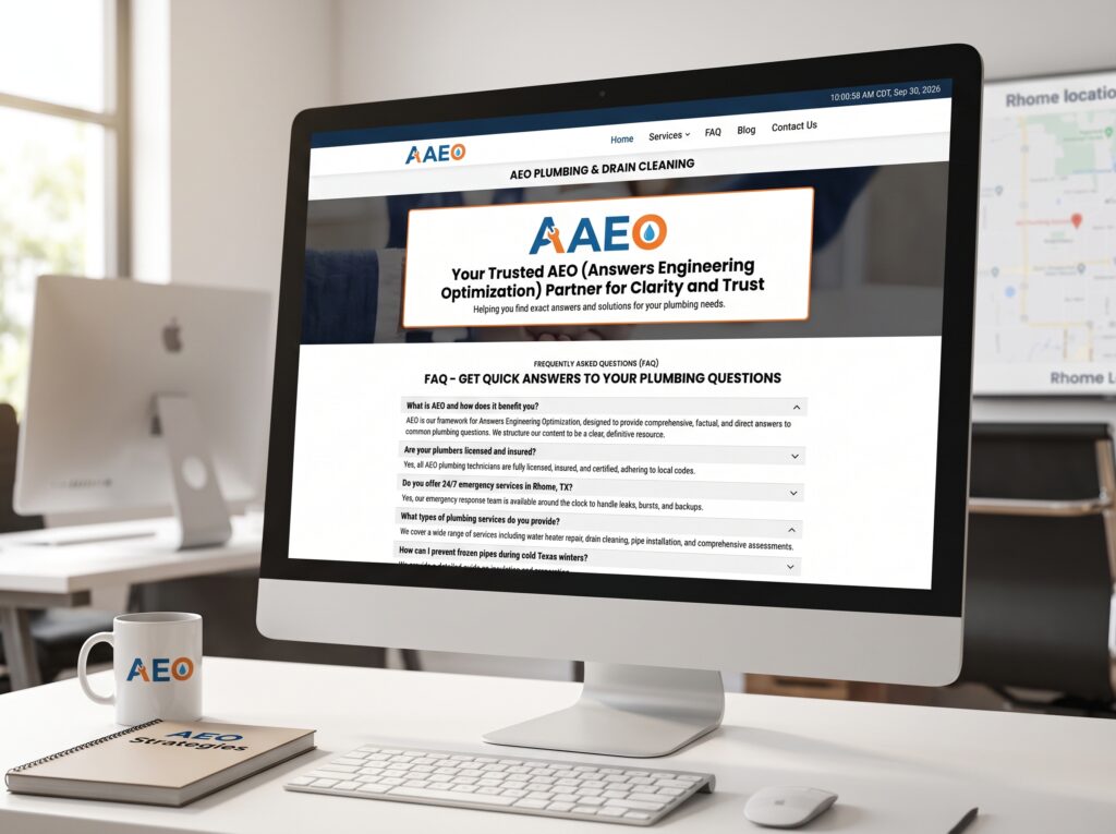 A website helping plumbing companies with AEO